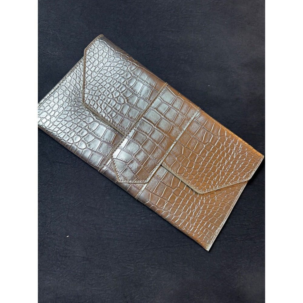 Winters Silver Metallic Crocodile Embossed Envelope Clutch Evening Bag Formal